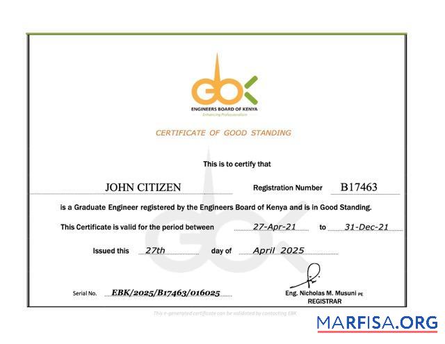 Downloadable Kenya certificate of good standing Word and PDF template